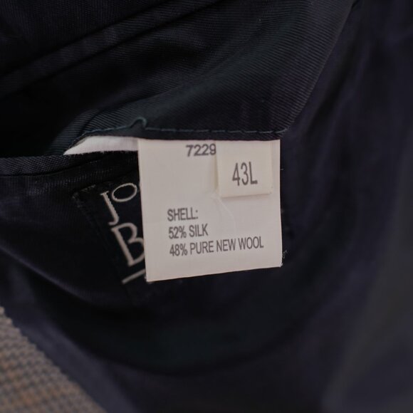 Jos A Bank Tweed Texuted Wool Silk Black Tan Check W/ Brown Windowpane 42L Sport - Picture 9 of 11